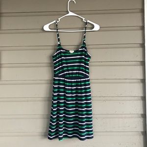 Navy Blue/Green Striped Linen J. Crew Dress XXS